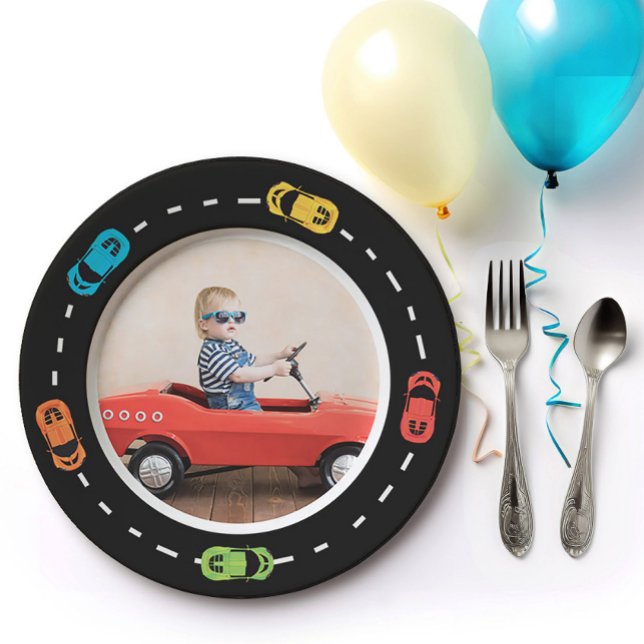 Race Car Two Fast Boys Birthday Photo Paper Plates (Creator Uploaded)