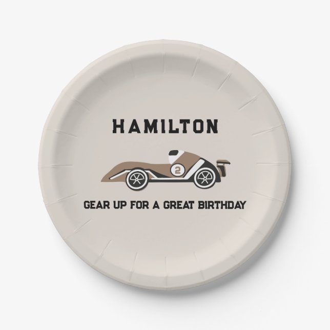 Race Car Two Fast Sporty Birthday Paper Plates (Front)