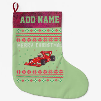 Race Car Ugly Christmas Sweater Large Christmas Stocking