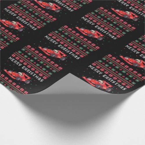 Race Car Ugly Christmas Sweater Wrapping Paper