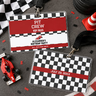 Race Car Vip Pass Pit Crew Birthday Party Badge