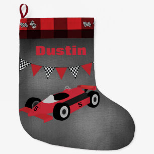 Race Car with Checkered Flags Large Christmas Stocking