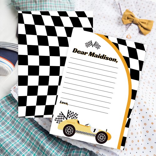 Race Car Yellow Birthday Time Capsule Note Card