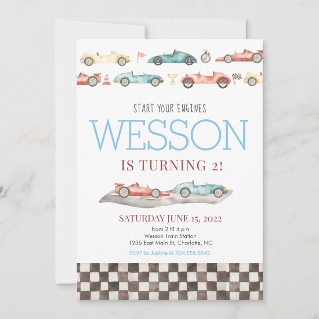 Race Card Birthday Invitation (Front)