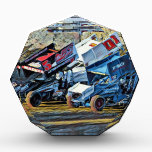Race Cars Acrylic Award<br><div class="desc">I captured this images of three cars mid-race while at Ocean Speedway. I digitally altered the image to make it look more like a painting.</div>