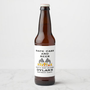 Race Cars & Beer Checkered Flag Raceday Birthday Bottle Label