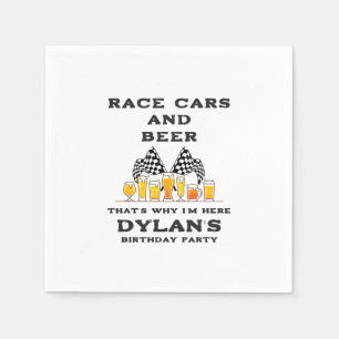 Race Cars & Beer Checkered Flag Raceday Birthday Napkins