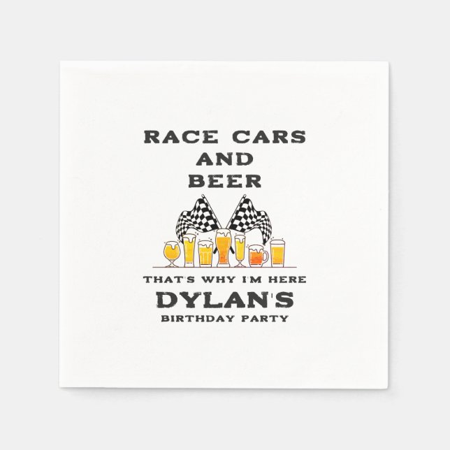 Race Cars & Beer Checkered Flag Raceday Birthday Napkins (Front)