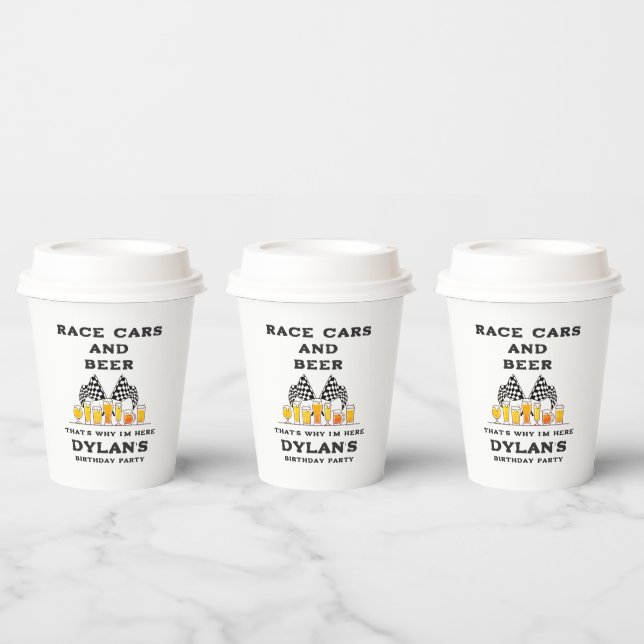 Race Cars & Beer Checkered Flag Raceday Birthday Paper Cups (Multi)