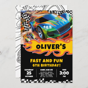 Race Cars Birthday and Coloring Invitation