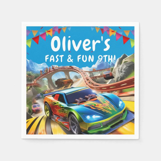 Race Cars Birthday Napkins (Front)