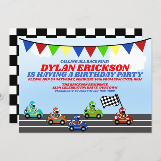 Race Cars Birthday Party Invitation (Front/Back)
