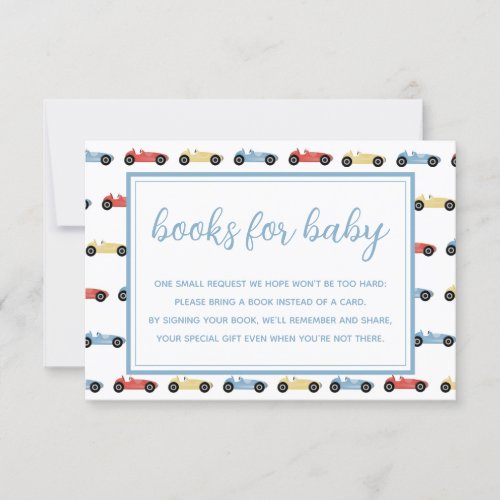 Race Cars Blue Boy Baby Shower Books For Baby Card