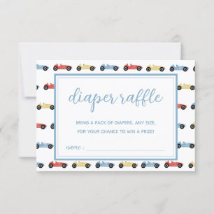 Race Cars Blue Boy Baby Shower Diaper Raffle Card