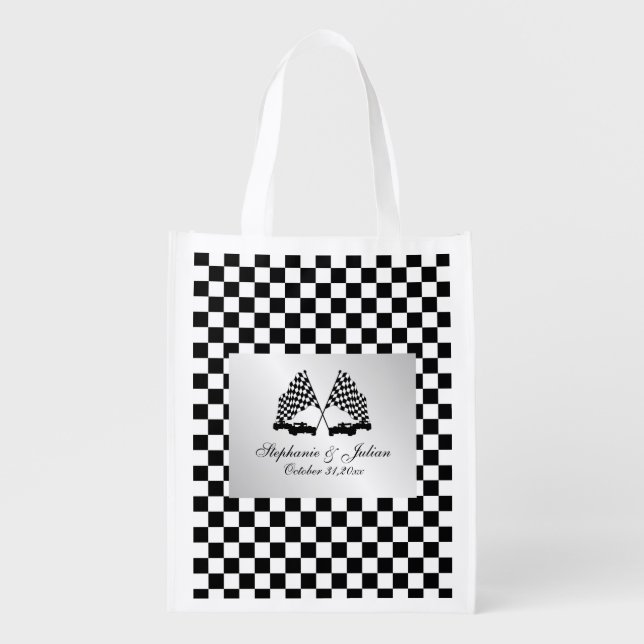 Race Cars Checker Flag Grocery Bag (Front)