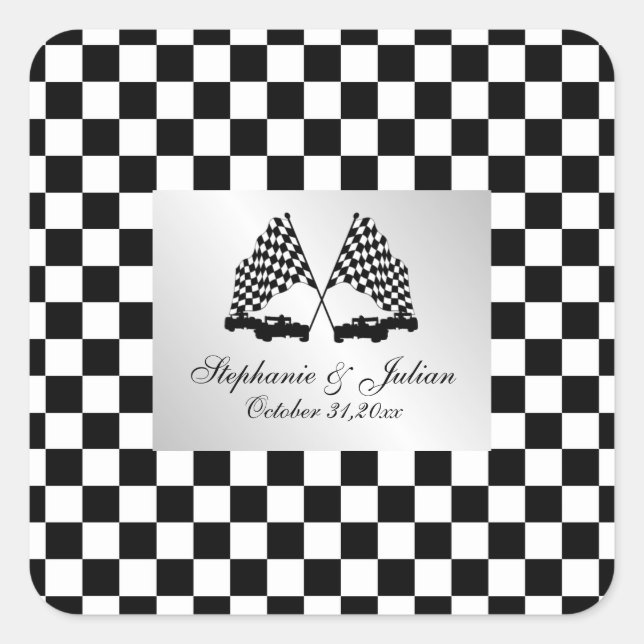 Race Cars Checker Flag Square Sticker (Front)