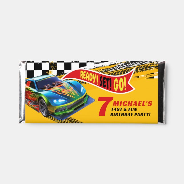 Race Cars chocolate wrappers Hershey Bar Favors (Front)