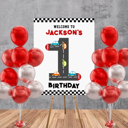 Race Cars First Birthday Kids Party Foam Board