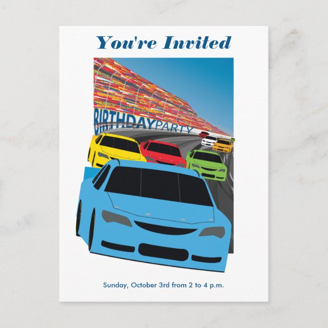 Race Cars Party Invitation Postcard - Editable (Front)