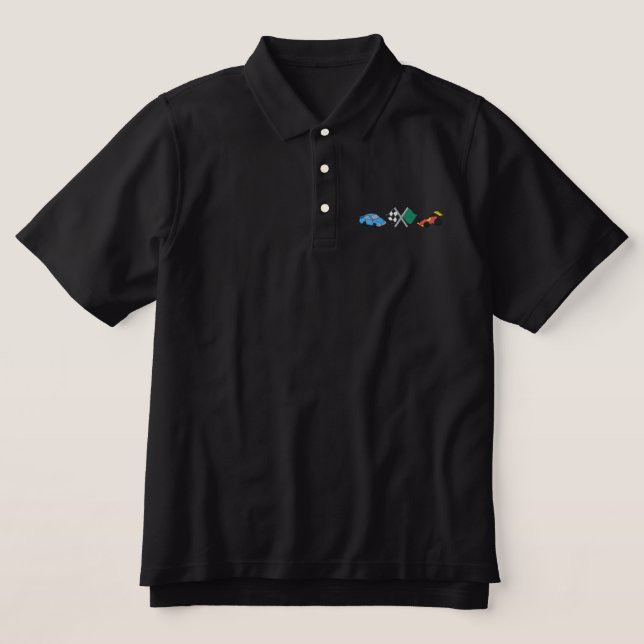 Race Cars/ Race Flags Embroidered Polo Shirt (Design Front)