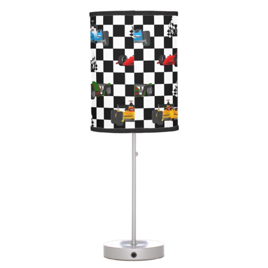 Race Cars Racing Flags and Checkered Pattern Table Lamp (Back)