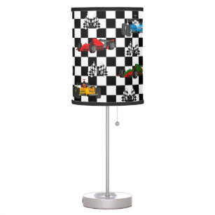 Race Cars Racing Flags and Checkered Pattern Table Lamp
