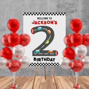 Race Cars Second Birthday Kids Party Foam Board