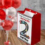 Race Cars Second Birthday Kids Party Medium Gift Bag<br><div class="desc">This car race themed birthday design is a thrilling and exciting design for kids who love cars and racing. The checkered flags, race cars, a racetrack along with bold typography and colors create this design visually appealing and engaging. This design can be a memorable and fun experience for your party...</div>