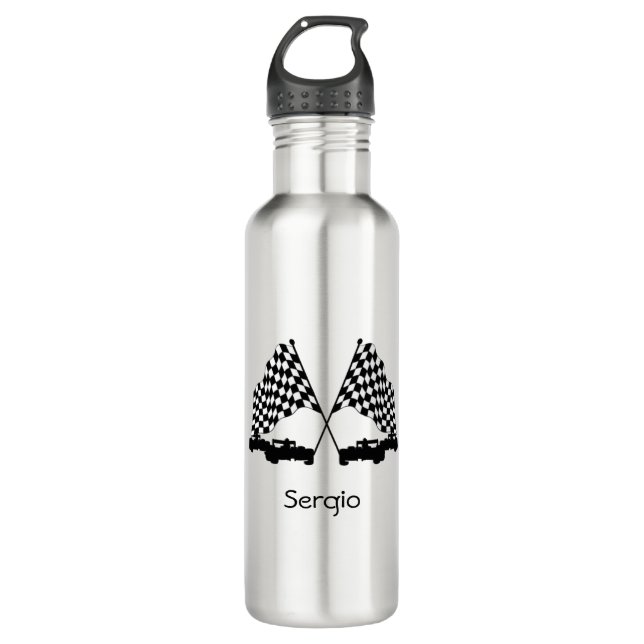 Race Cars Silver Personal  Stainless Steel Water Bottle (Front)