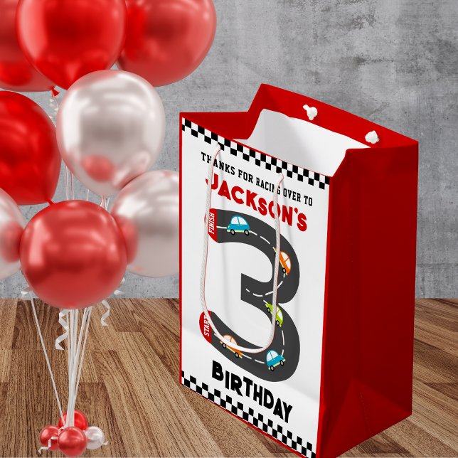 Race Cars Third Birthday Kids Party Medium Gift Bag (Creator Uploaded)