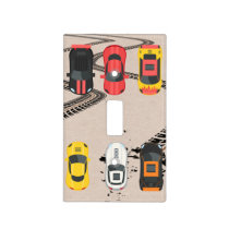 Race Cars with Tire Tread Marks  Light Switch Cover