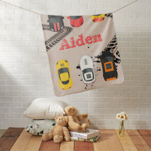 Race Cars with Tire Tread Marks Personalized Baby Blanket