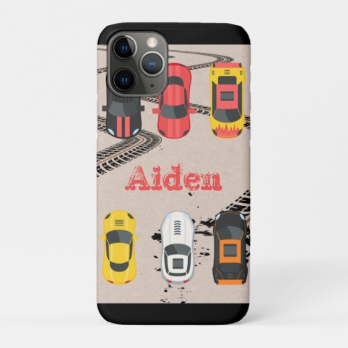 Race Cars with Tire Tread Marks Personalized      iPhone 11 Pro Case