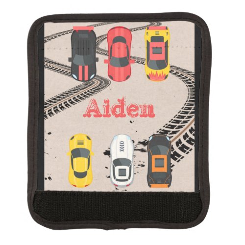 Race Cars with Tire Tread Marks Personalized   Luggage Handle Wrap
