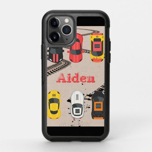Race Cars with Tire Tread Marks Personalized    OtterBox Symmetry iPhone 11 Pro Case