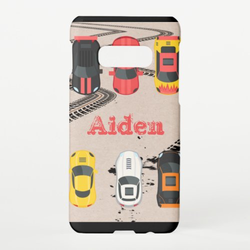 Race Cars with Tire Tread Marks Personalized     Samsung Galaxy S10E Case