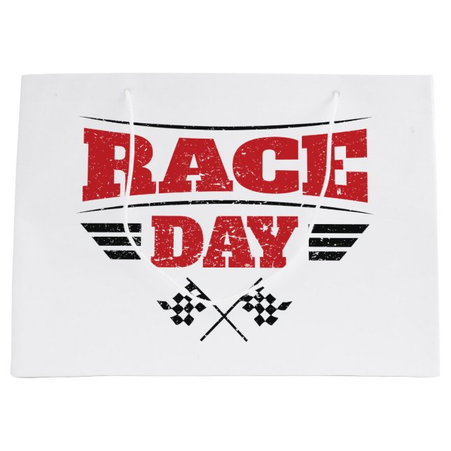 Race Day Checkered Flag Car Racing Large Gift Bag (Front)