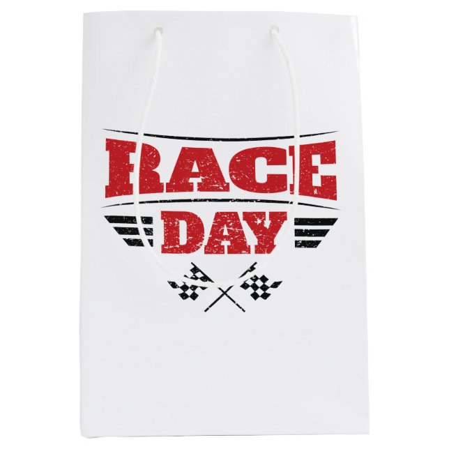 Race Day Checkered Flag Car Racing Medium Gift Bag (Front)