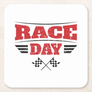 Race Day Checkered Flag Car Racing Square Paper Coaster