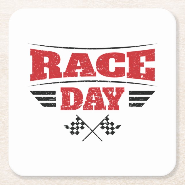Race Day Checkered Flag Car Racing Square Paper Coaster (Front)