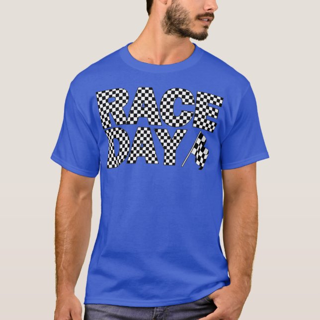 Race Day Checkered Lettering Racing Flag T-Shirt (Front)