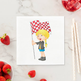 Race Day Girl with Red Checkered Flag Napkins