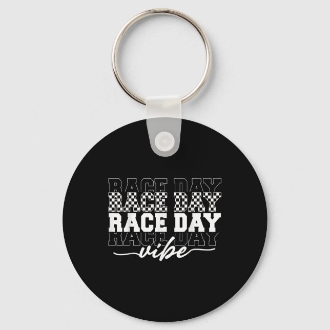 Race Day Vibes Checkered Coquette Bow Car Racing M Keychain (Front)