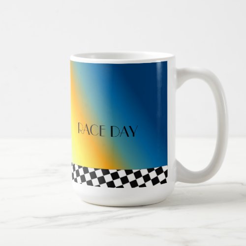 Race Day with Black and White Checkered Border Coffee Mug