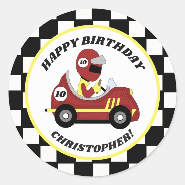 Race Fans Personalized Birthday Party Stickers (Front)