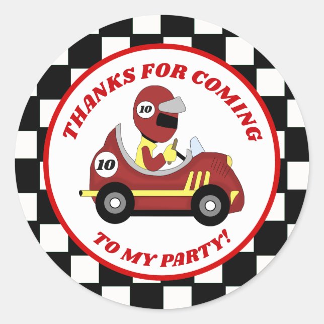 Race Fans Personalized Birthday Party Stickers (Front)