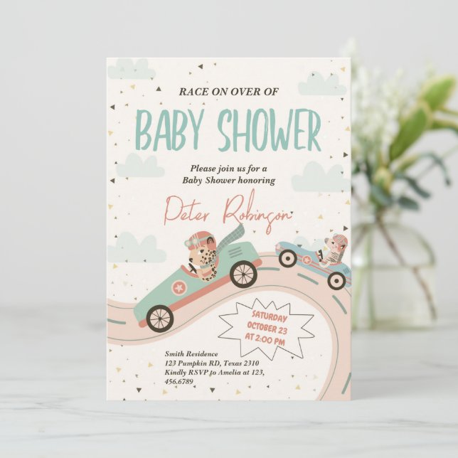 Race Fast Car Baby Shower Invitation (Standing Front)