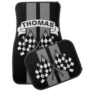 Race Flag Grey Race Stripes Personalized Car Mat