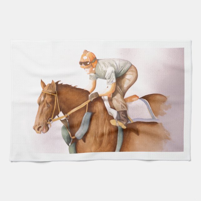 Race Horse and Jockey Kitchen Towel (Horizontal)