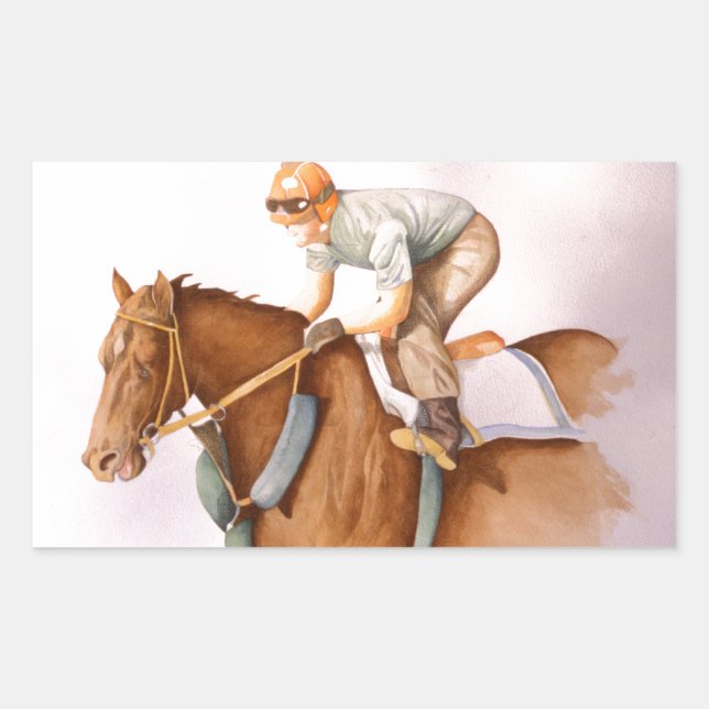 Race Horse and Jockey Rectangular Sticker (Front)